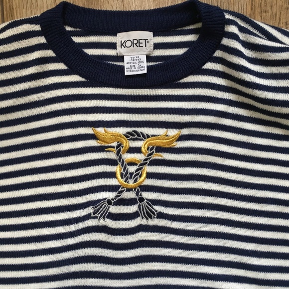 Vintage Nautical Stripe Blue White Sweater - Picture 2 of 5